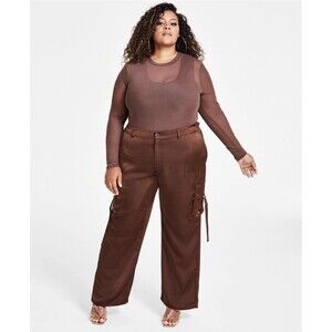 Nina Parker Trendy Plus Size Straight Leg Cargo Pants  Chestnut Brown 26W NWT